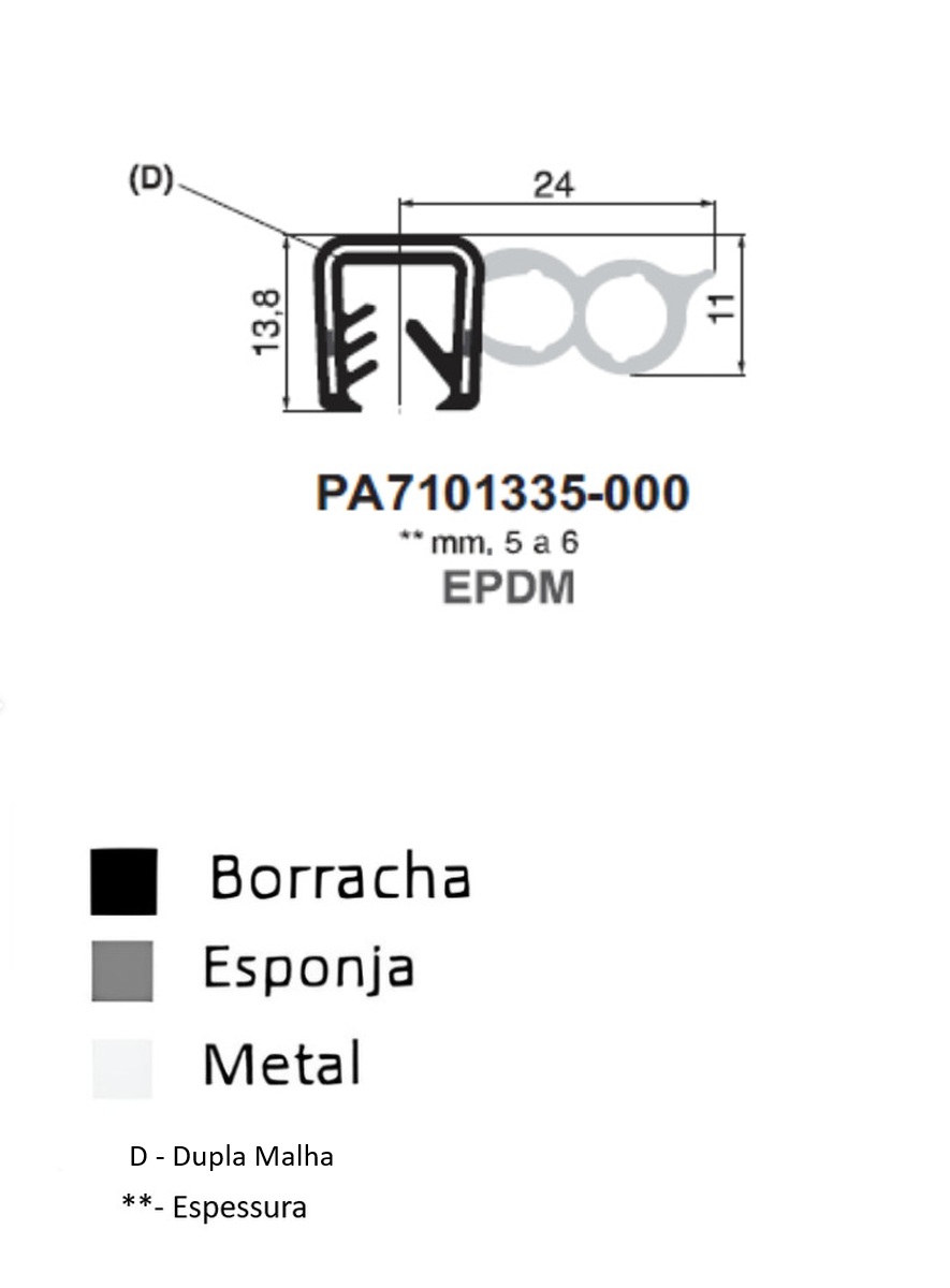 Perfil Borracha  13.8x24 - EPDM