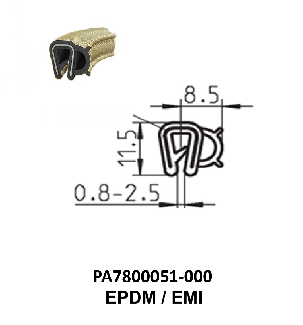 Perfil Borracha Condutivo 11.5x8.5 - EPDM