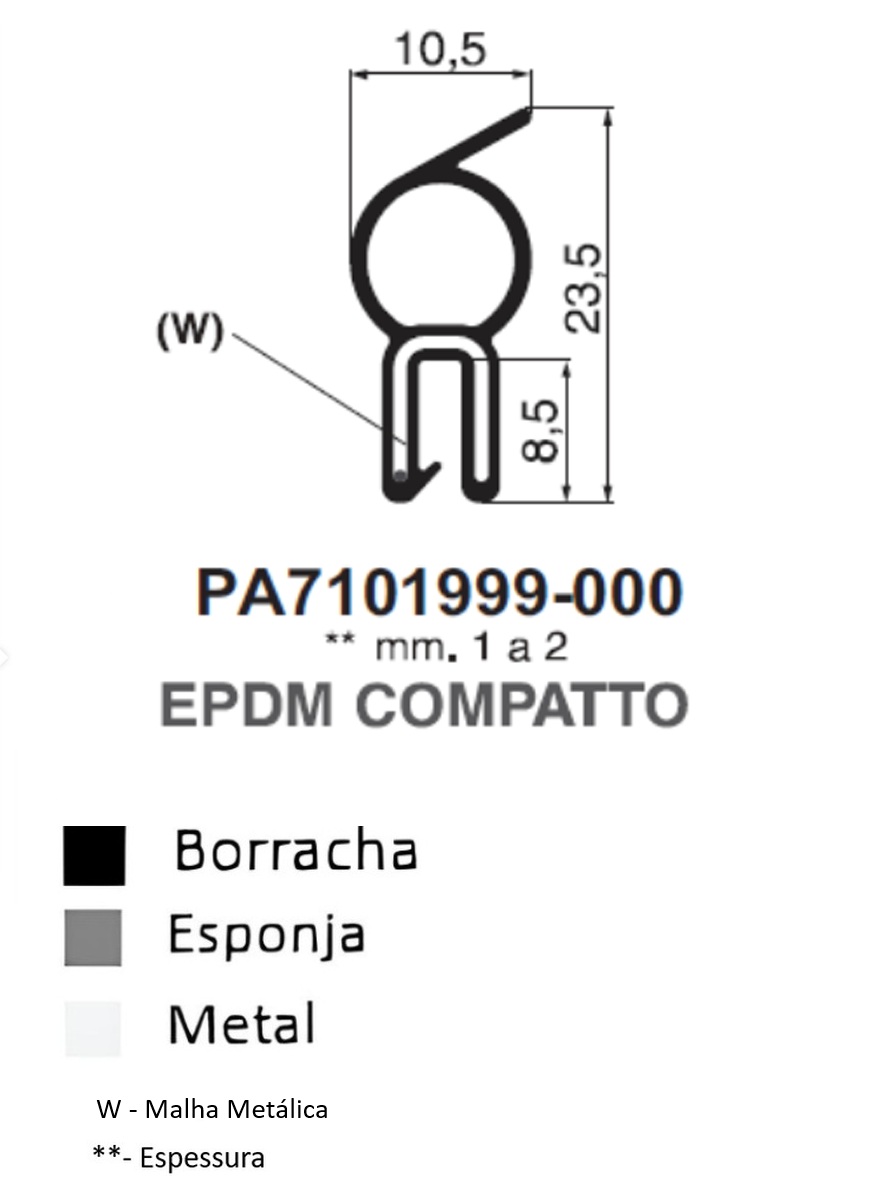 Perfil Borracha 23.5x10.5 - EPDM COMPATTO