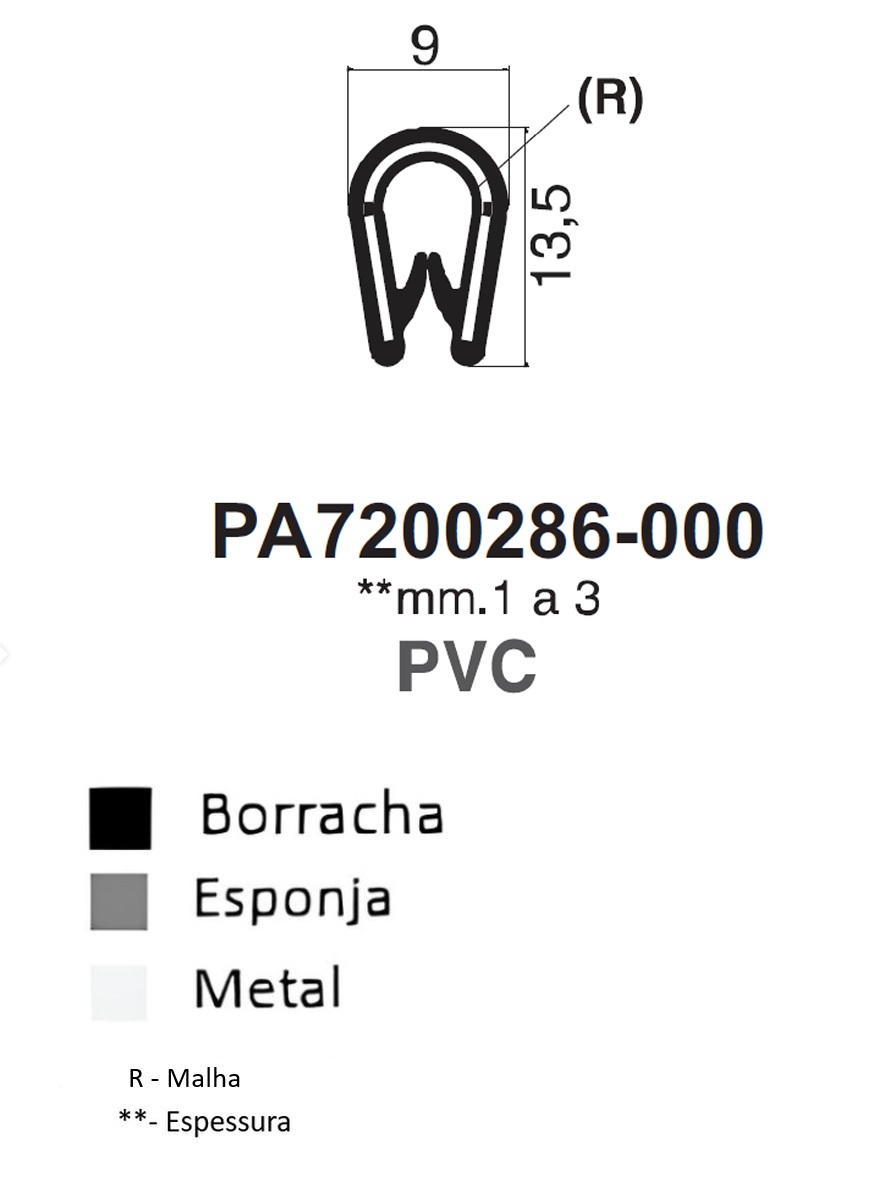 Perfil em U - 13.5X9 - PVC/METAL