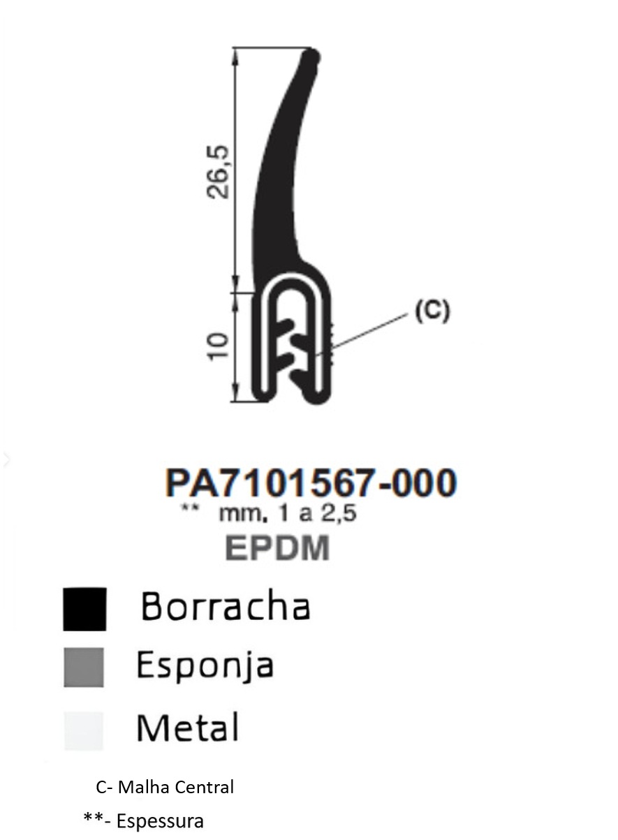 Perfil Borracha c/ Barbatana  36.5 - EPDM