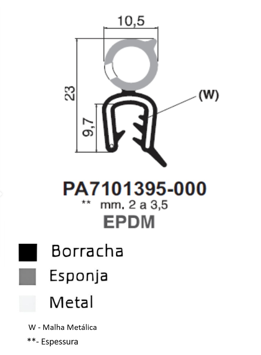 Perfil Borracha 23x10.5 - EPDM