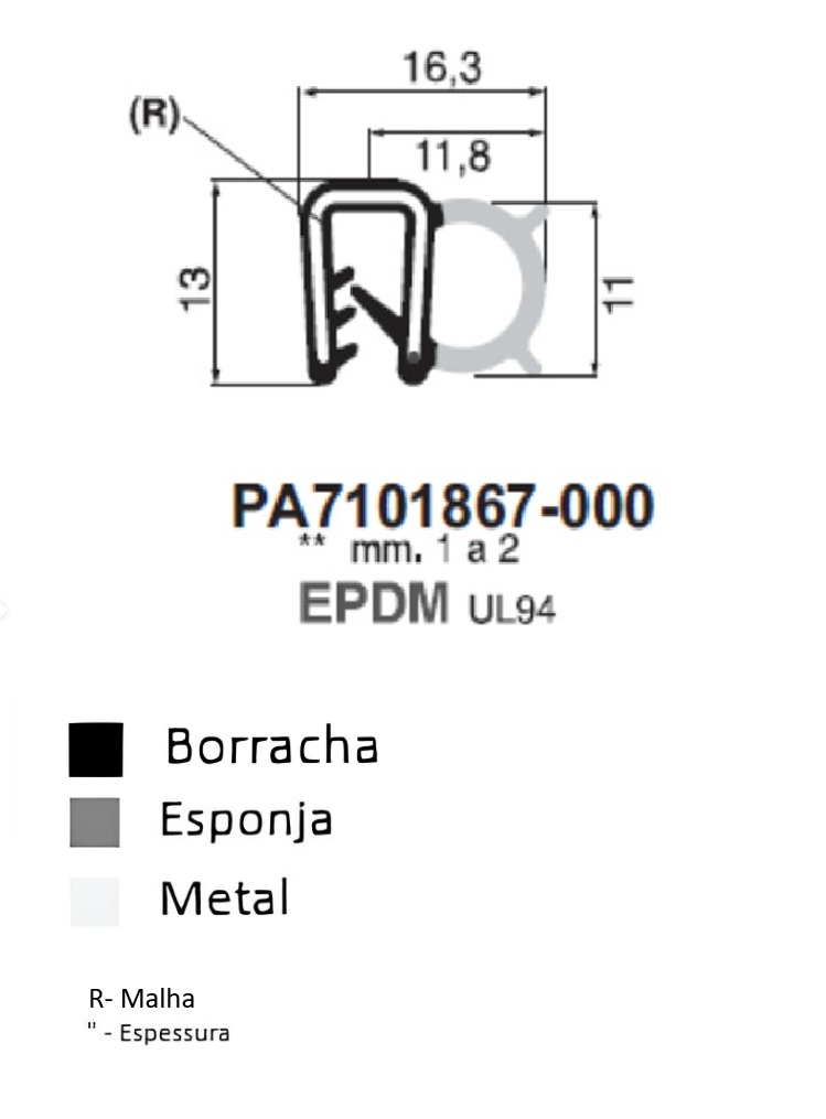 Perfil Borracha 13x11.8 - EPDM