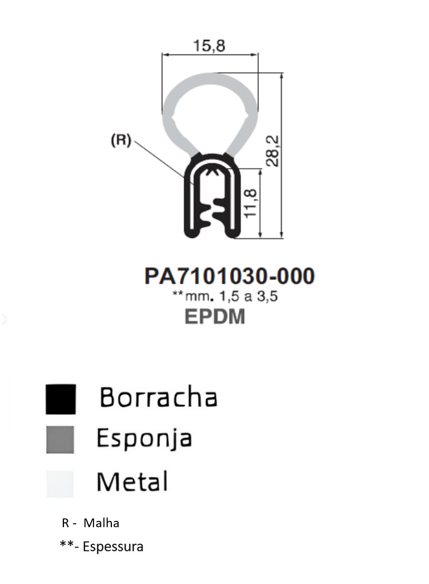 Perfil Borracha 28.2x15.8 - EPDM