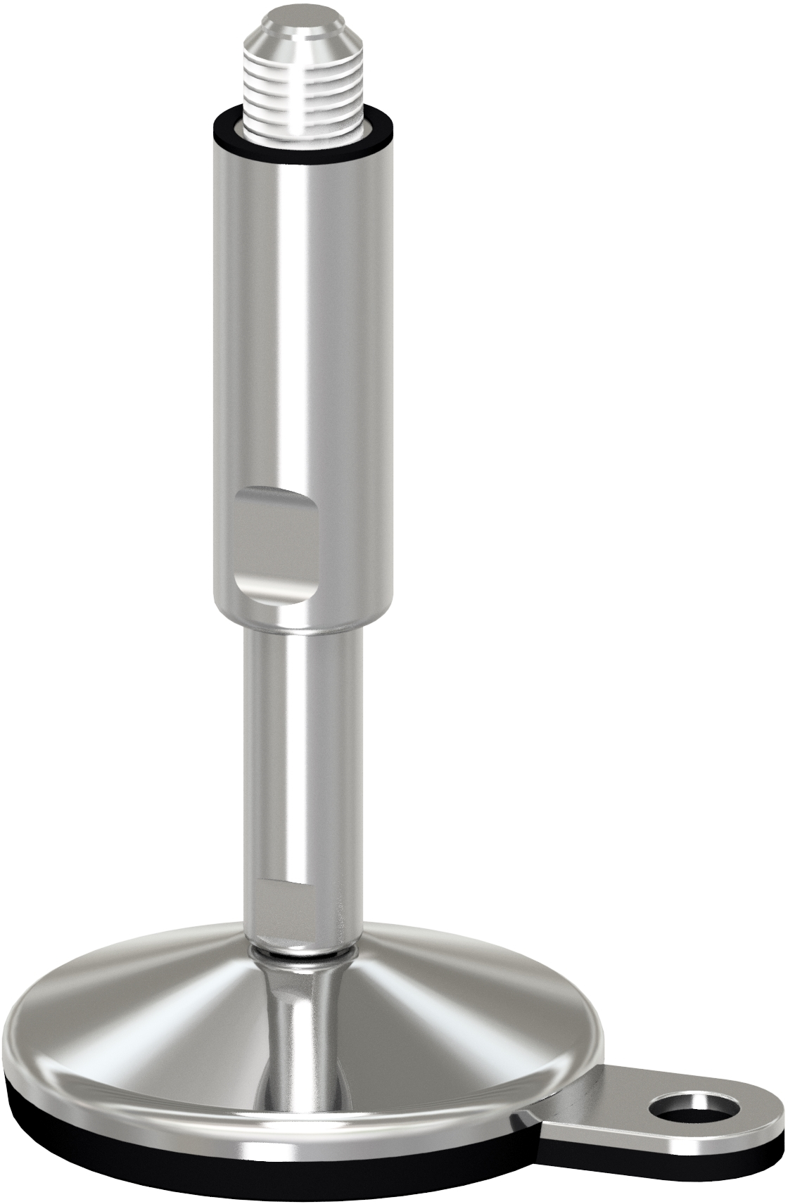 Pé em Aço Inoxidável, Parafuso Higiénico, Articulado, Fixação ao Solo, Borracha Vulcanizada, Technoclean