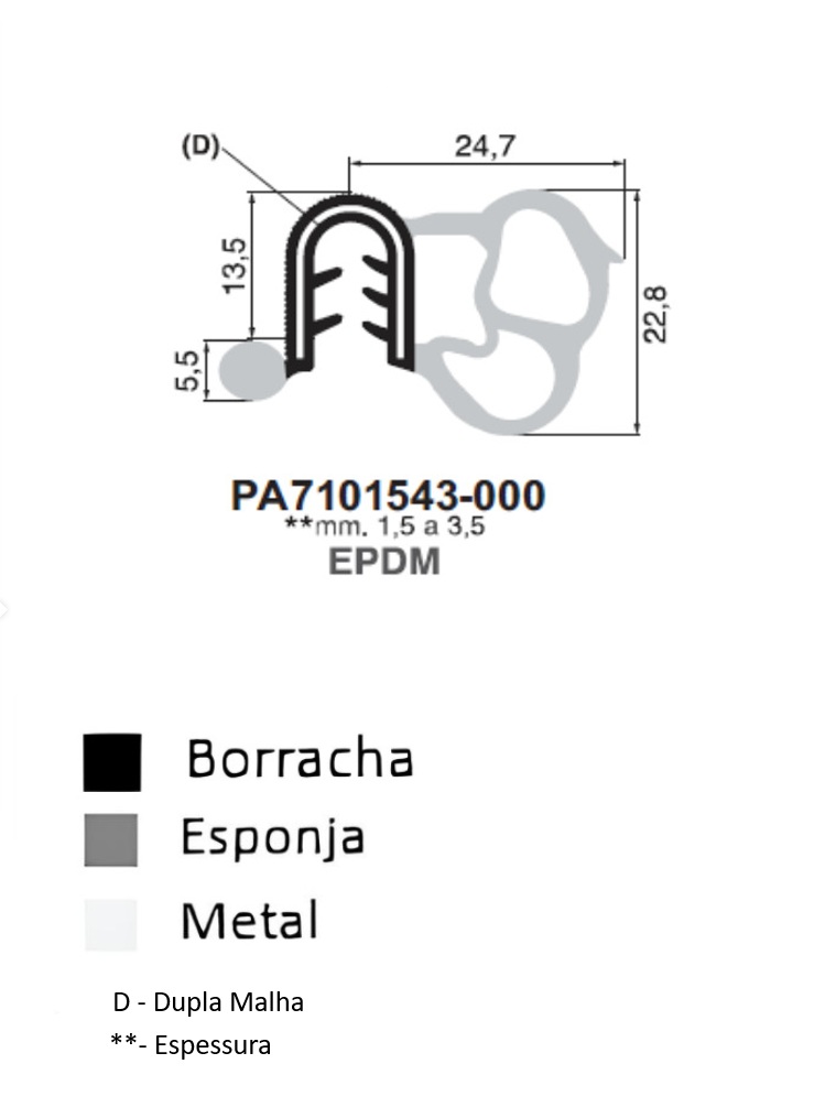 Perfil Borracha  22.8x24.7 - EPDM