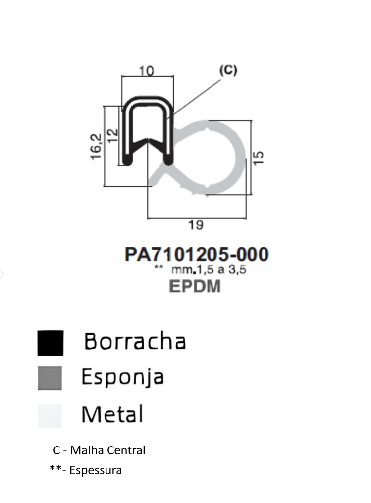 Perfil Borracha 16.2x19 - EPDM