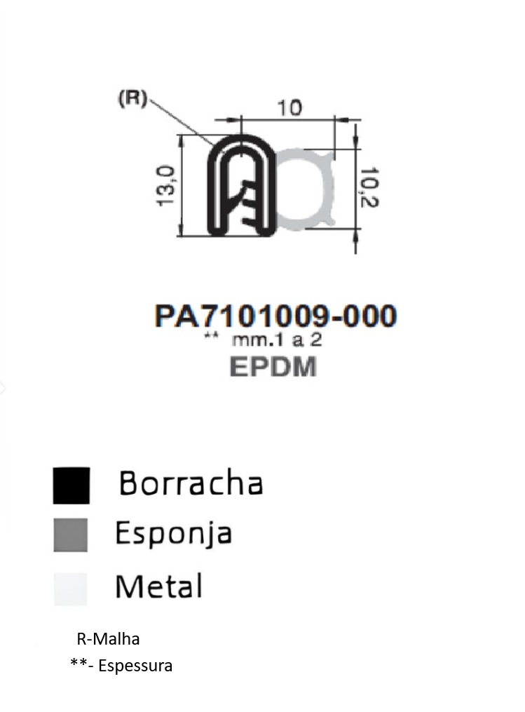Perfil Borracha 13x10 - EPDM