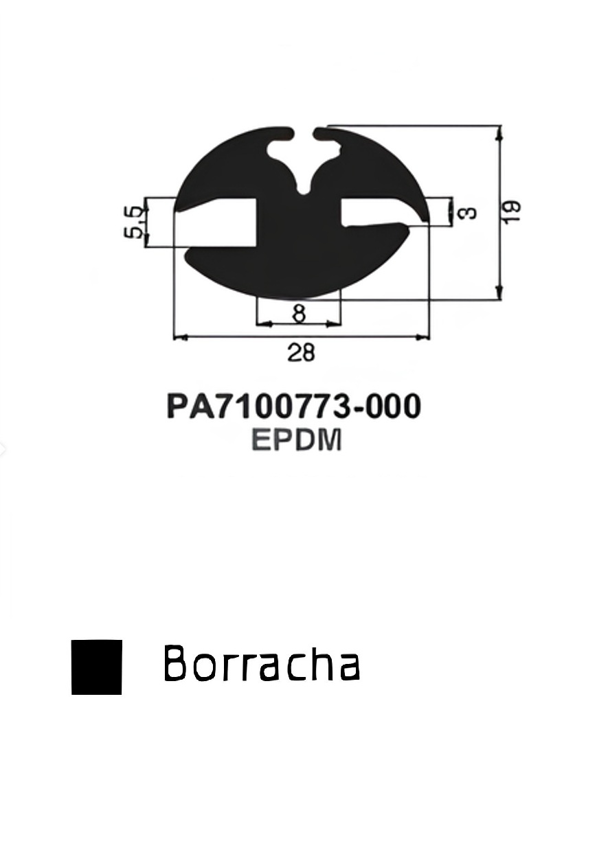 Perfil Borracha para Janela 19x28- EPDM