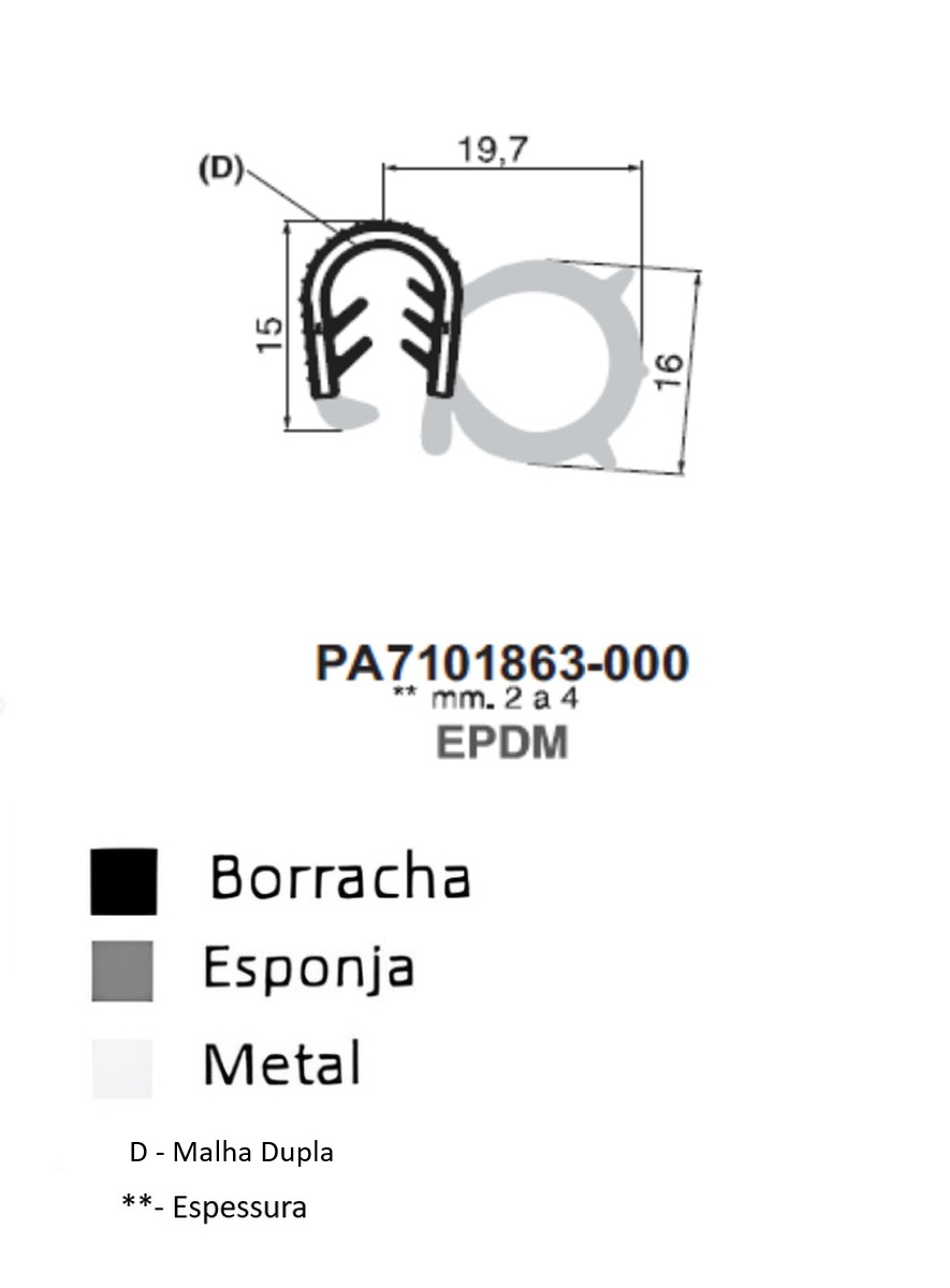 Perfil Borracha  15x19.7 - EPDM