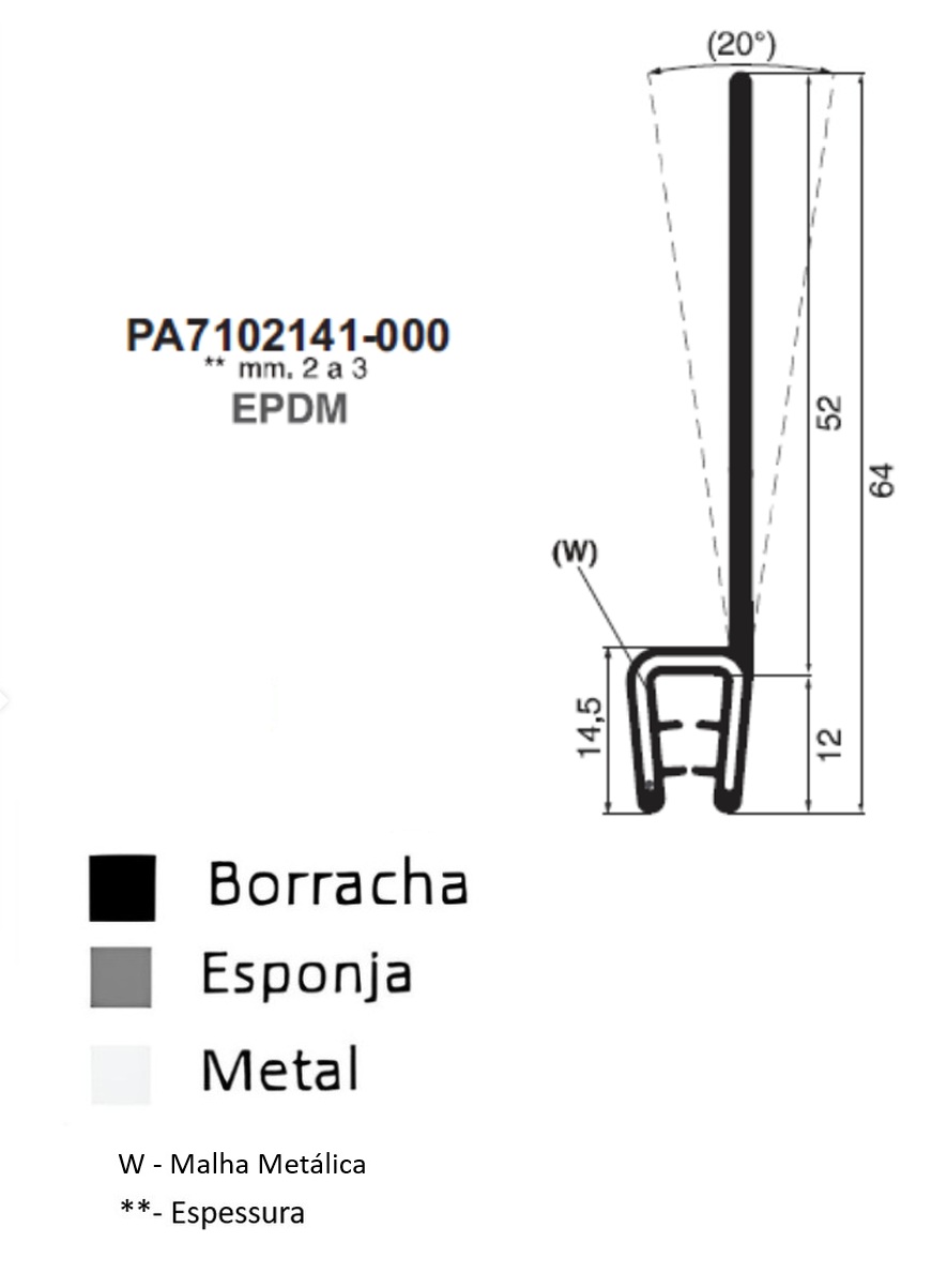 Perfil Borracha c/ Barbatana  64 - EPDM