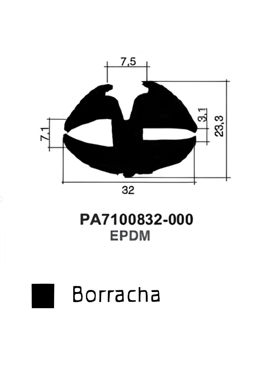 Perfil Borracha para Janela 23.3x32- EPDM