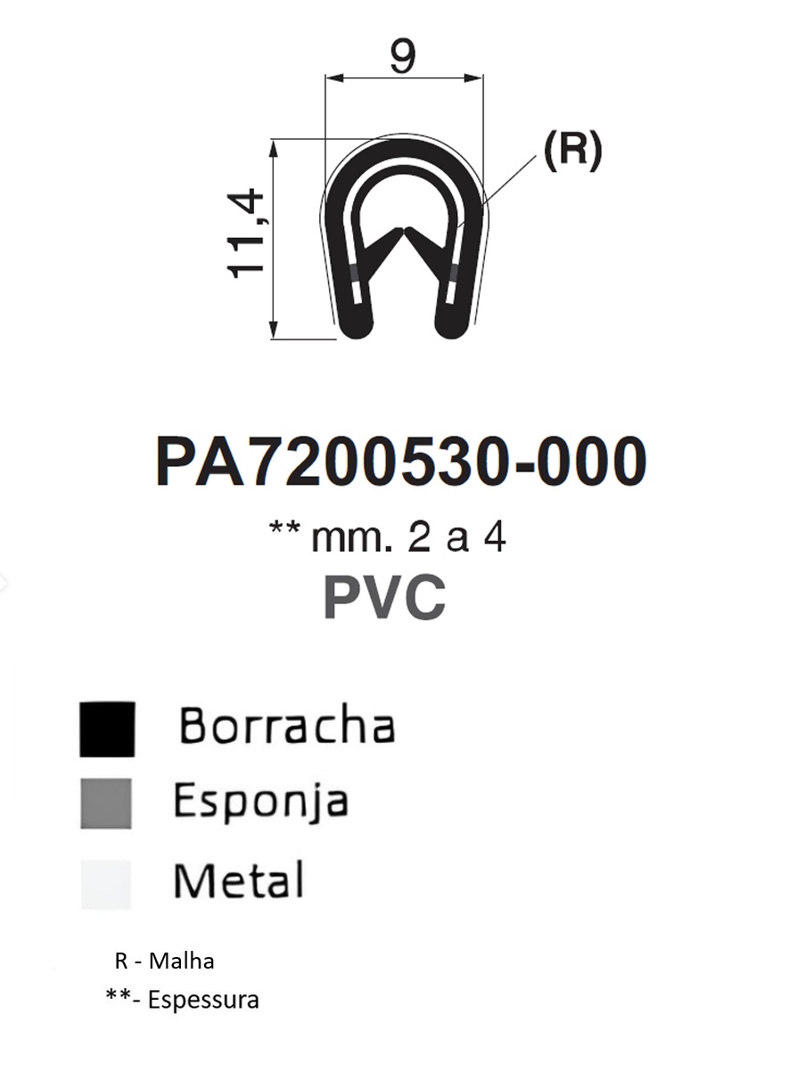 Perfil em U - 11.4X9 - PVC/METAL