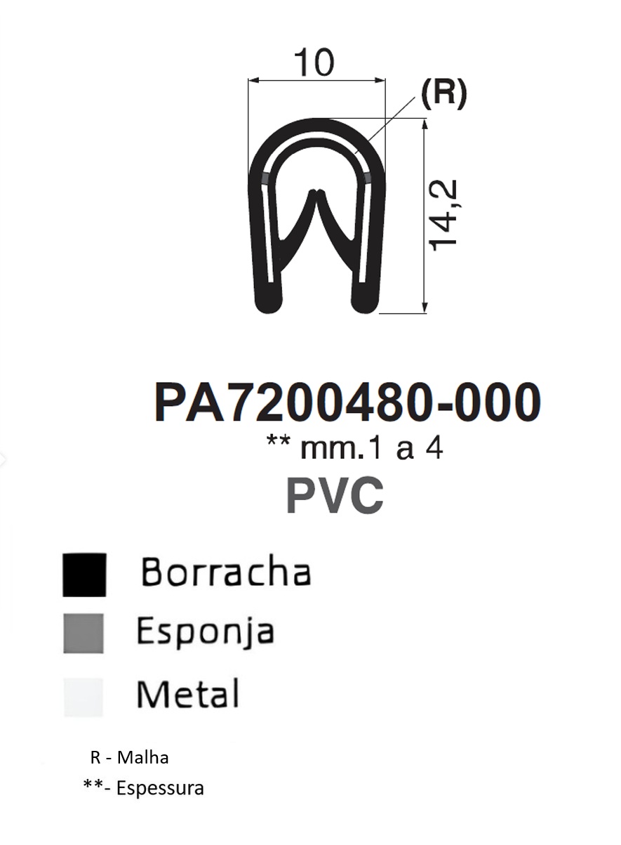 Perfil em U - 14,2x10 - PVC/METAL