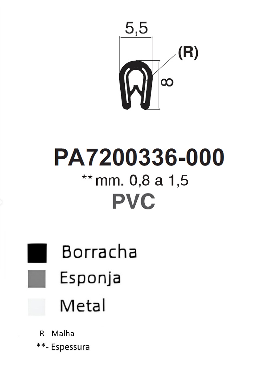 Perfil Borracha em U 8x5- PVC