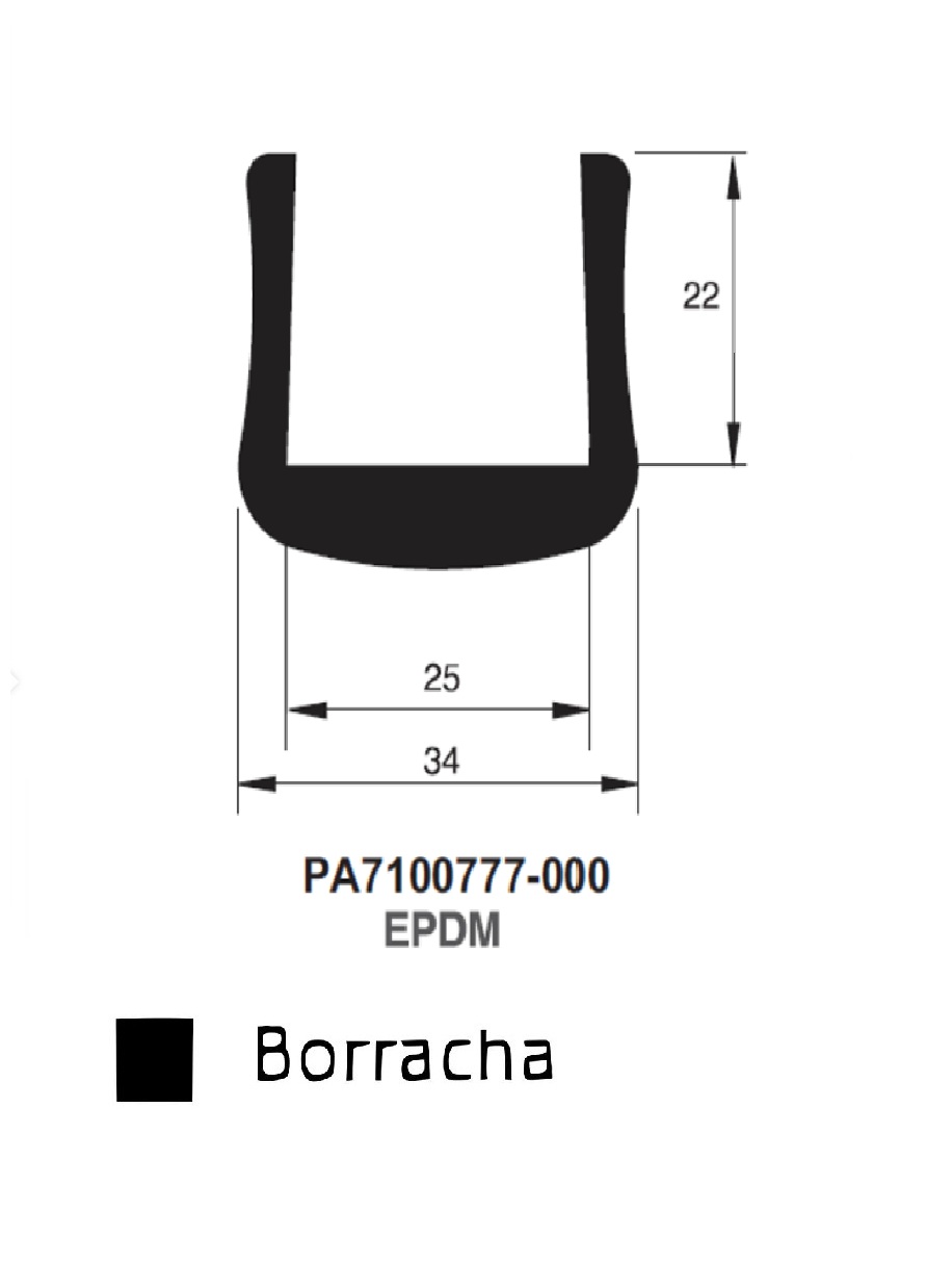 Perfil Borracha Sólido 22x34- EPDM