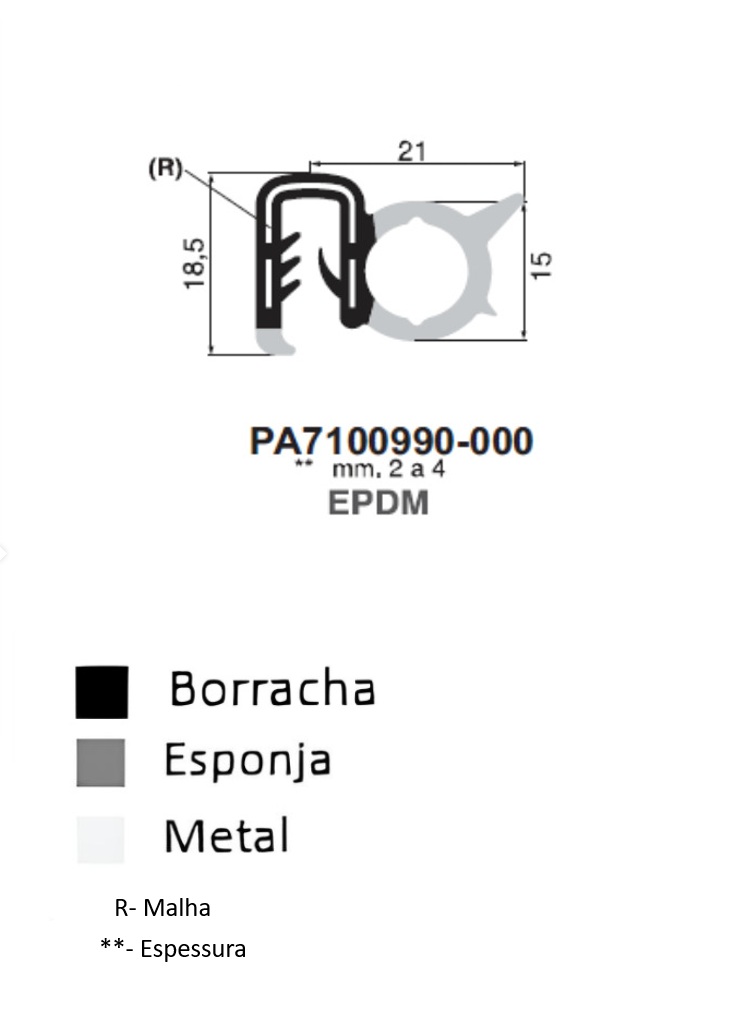 Perfil Borracha  18.5x21 - EPDM