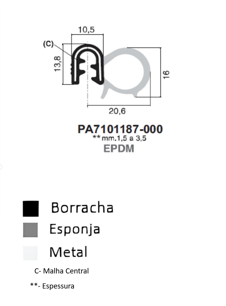 Perfil Borracha 16x20.6 - EPDM