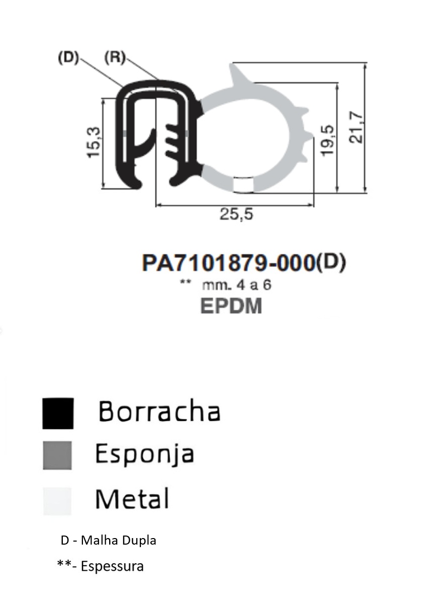 Perfil Borracha  15.3x25.5 - EPDM