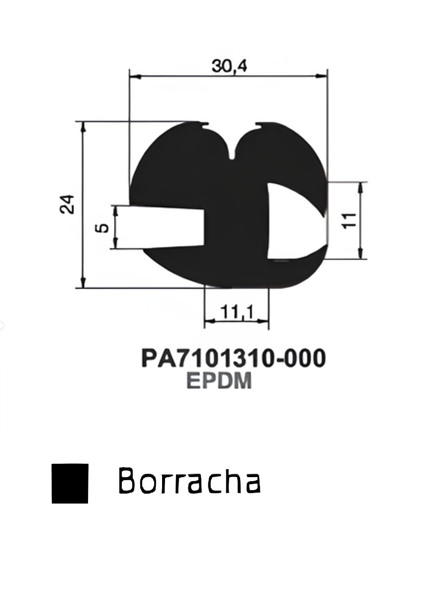 Perfil Borracha para Janela 24x30.4- EPDM