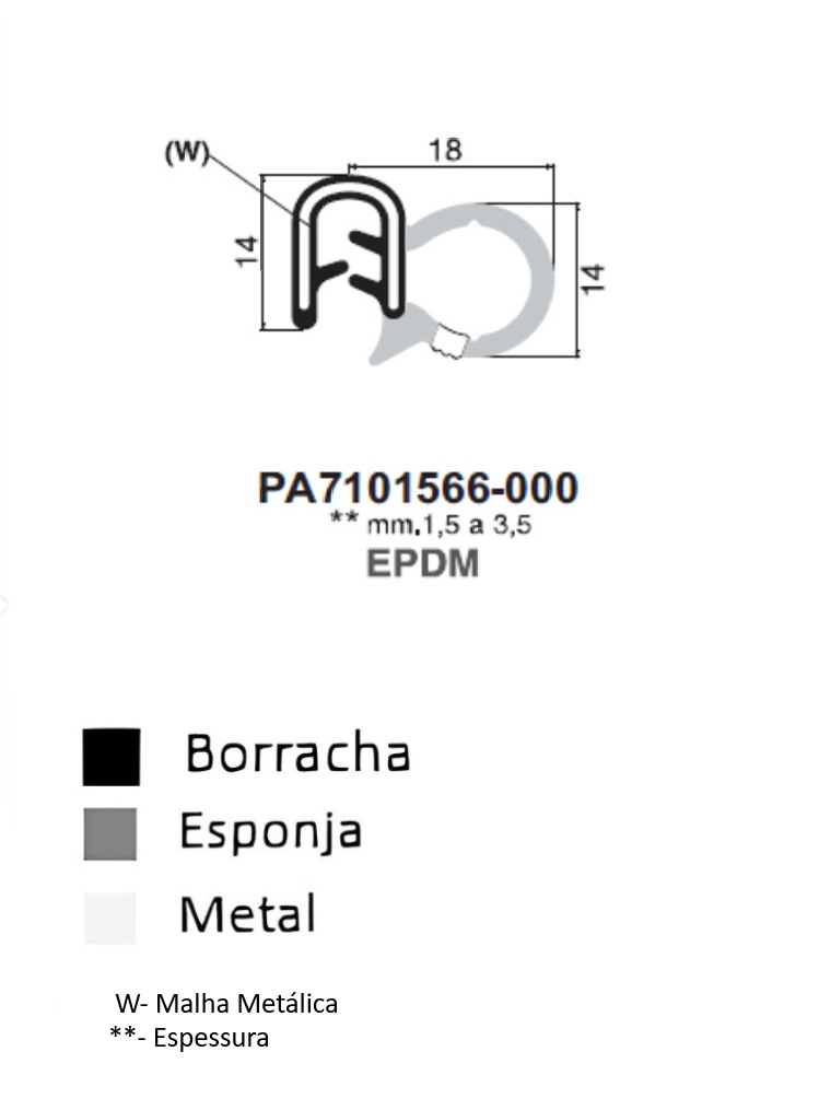Perfil Borracha 14x18 - EPDM