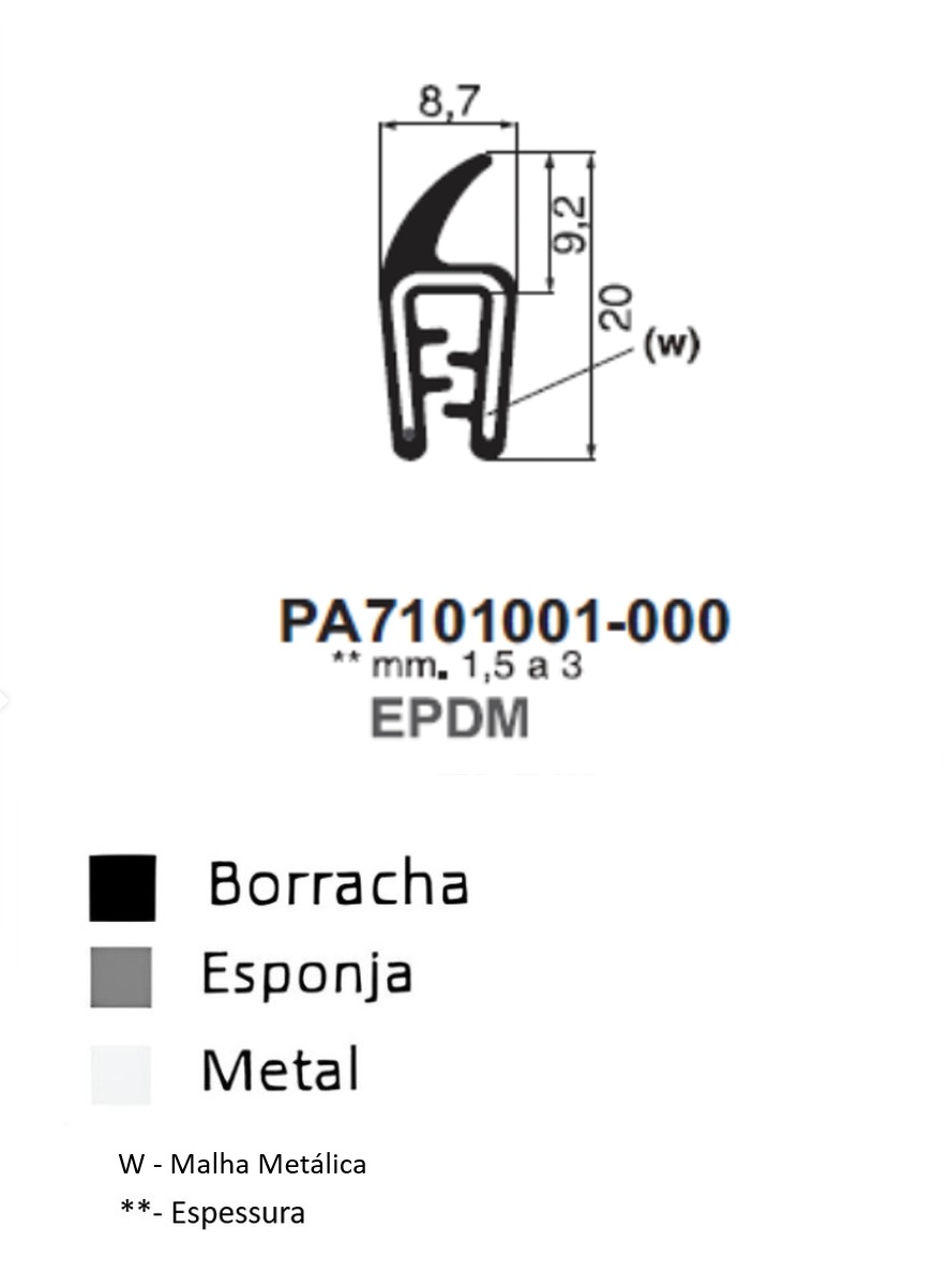 Perfil de Borracha em PVC com Membrana no Topo