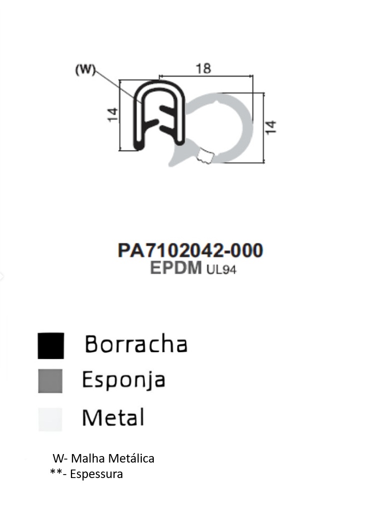 Perfil Borracha 14x18 - EPDM UL94