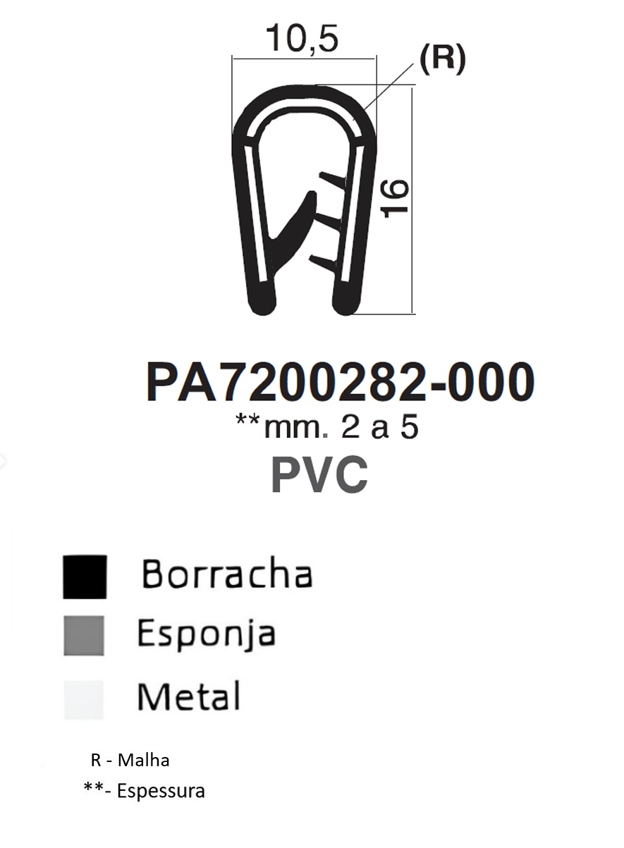 Perfil em U - 16x10,5 - PVC/METAL