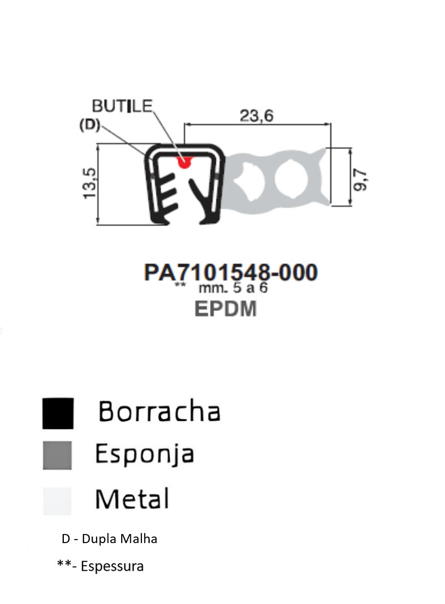 Perfil Borracha  13.5x23.6 - EPDM
