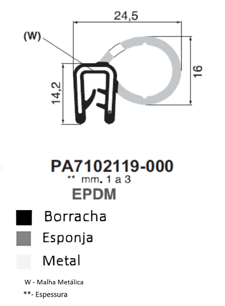 Perfil Borracha 14.2x24.5 - EPDM