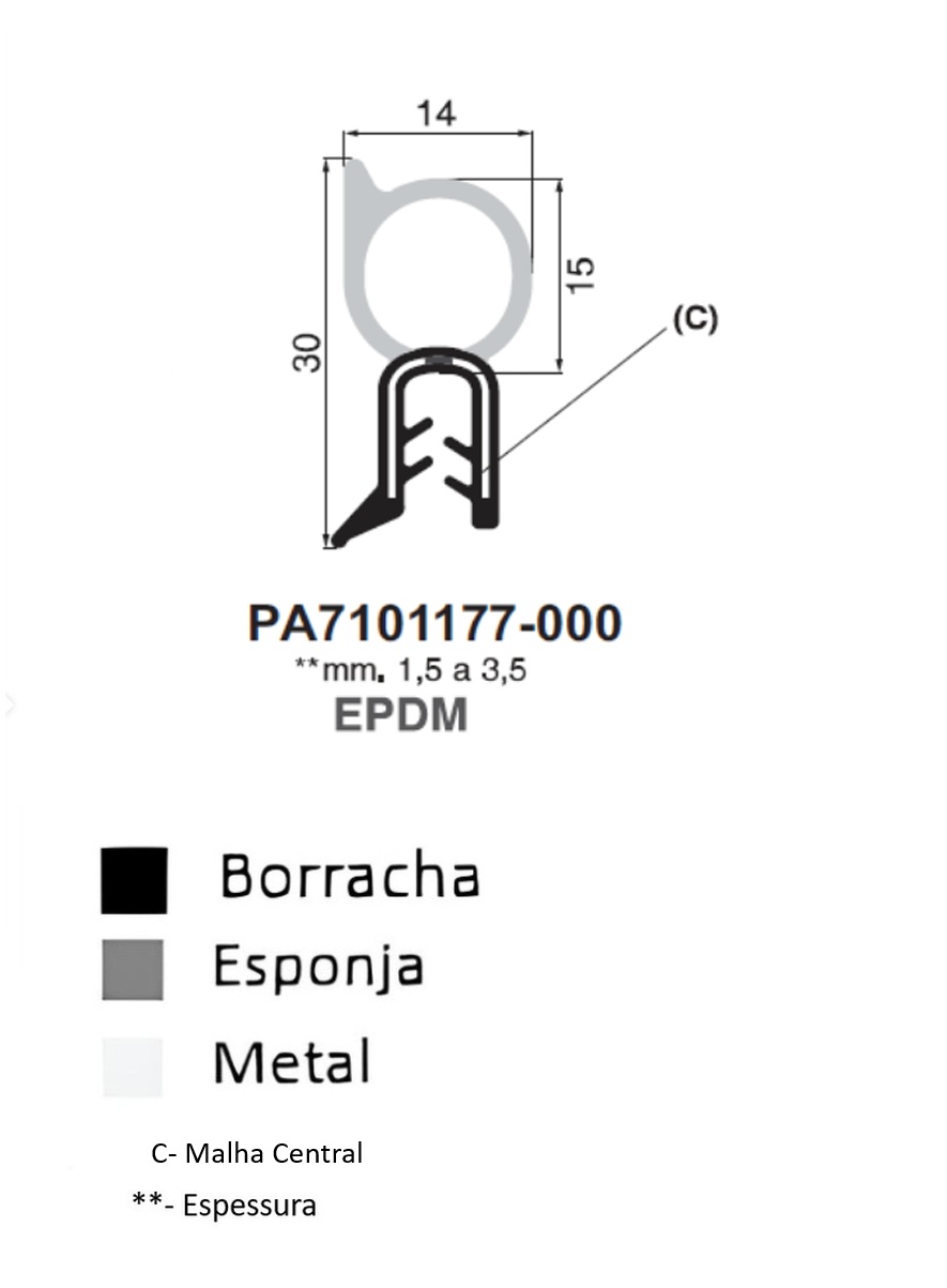 Perfil Borracha 30x14 - EPDM