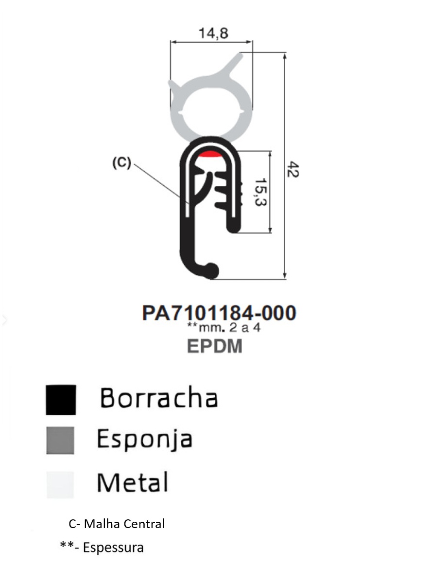 Perfil Borracha  42x14.8 - EPDM