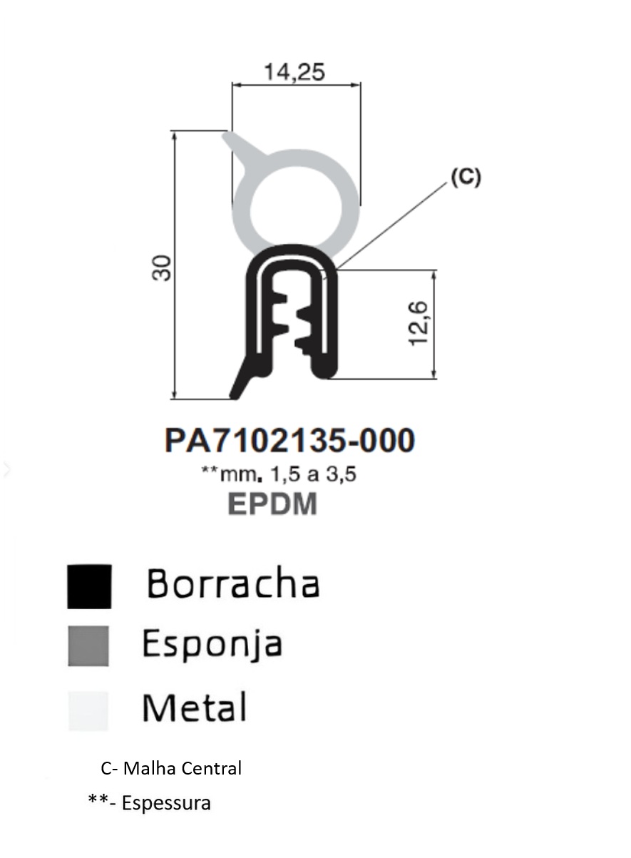 Perfil Borracha 30x14.25 - EPDM