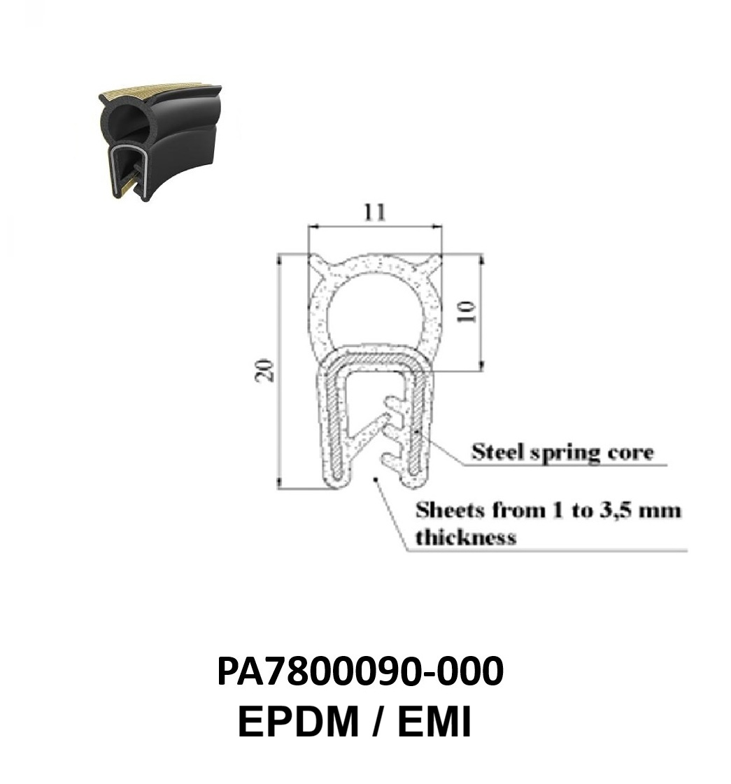 Perfil Borracha Condutivo 20x11 - EPDM