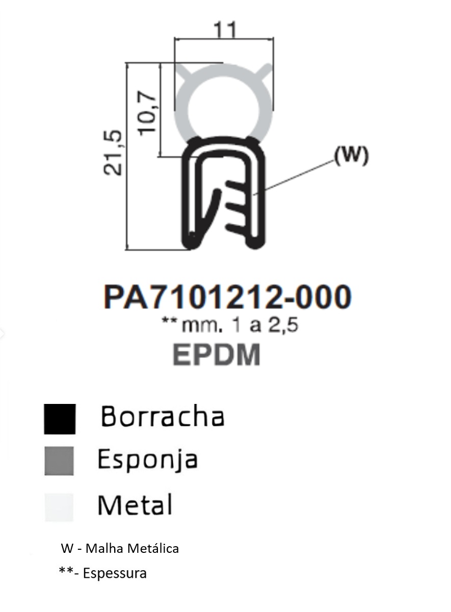 Perfil Borracha 21.5x11 - EPDM