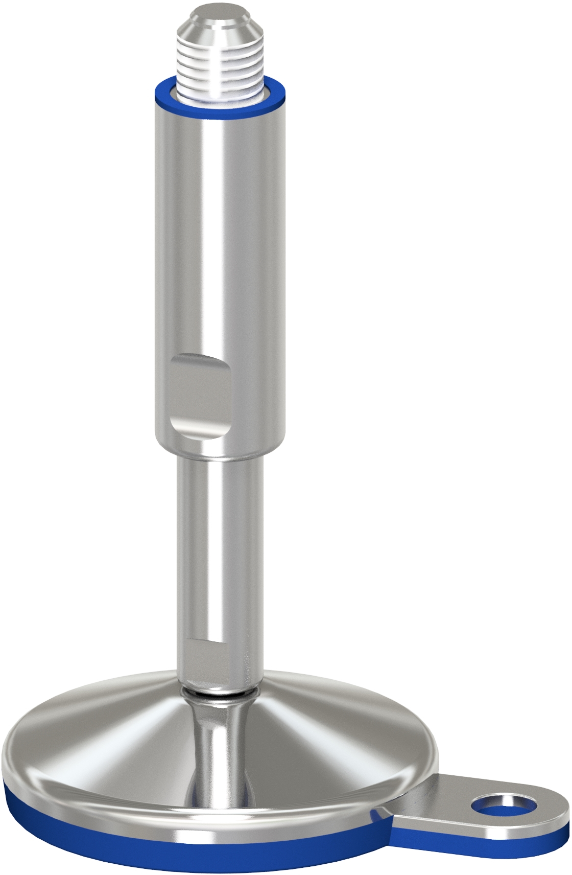 Pé em Aço Inoxidável, Parafuso Higiénico, Articulado, Fixação ao Solo, Borracha Vulcanizada, Technoclean