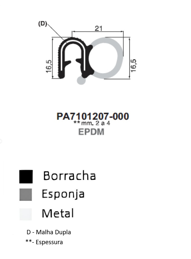 Perfil Borracha 16.5x21 - EPDM