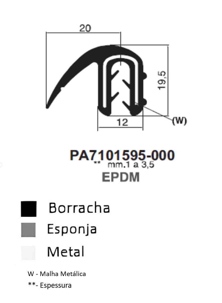 Perfil Borracha c/ Barbatana  19.5x20- EPDM