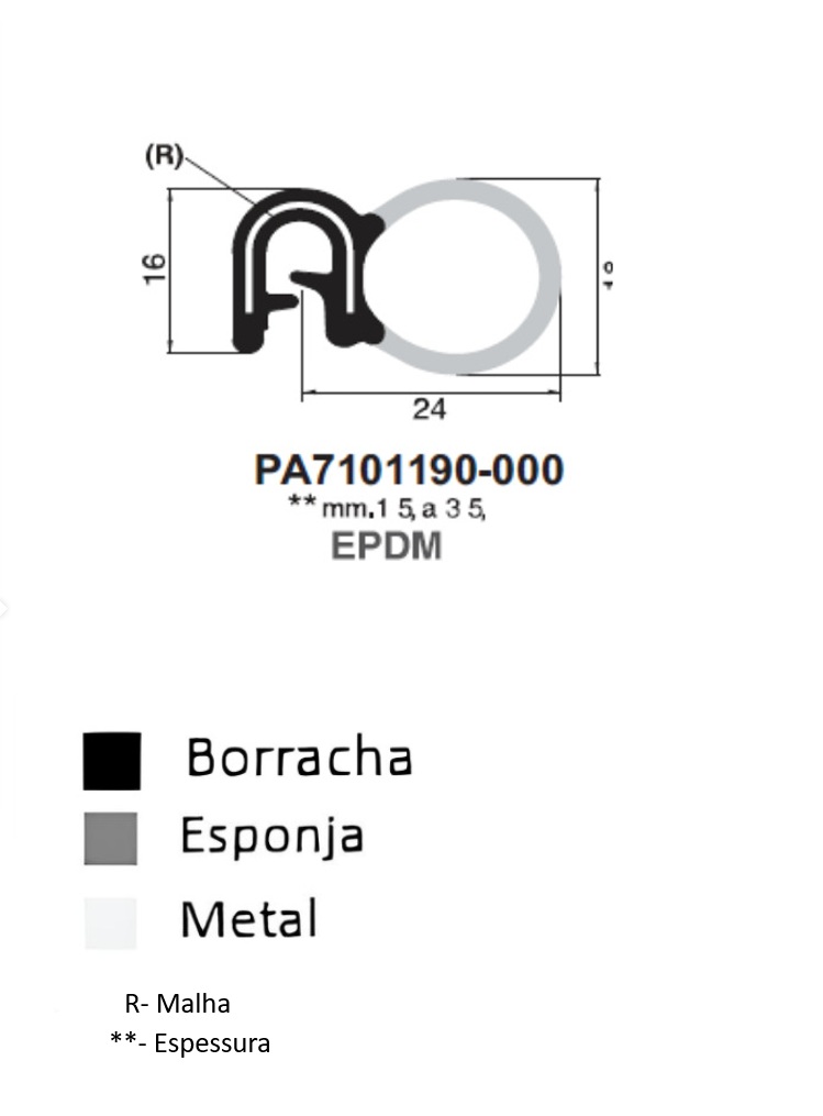 Perfil Borracha 16x24 - EPDM