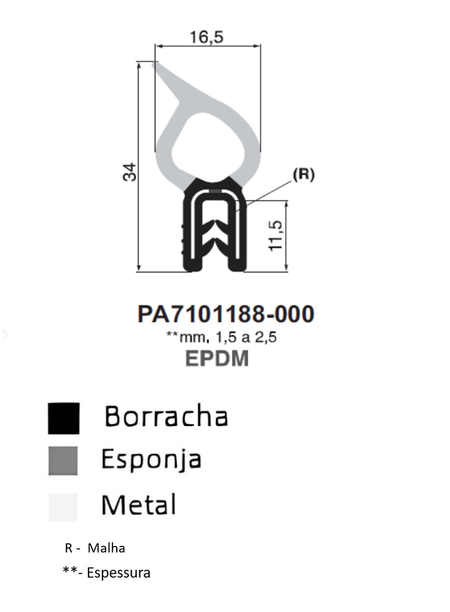 Perfil Borracha 34x16.5 - EPDM