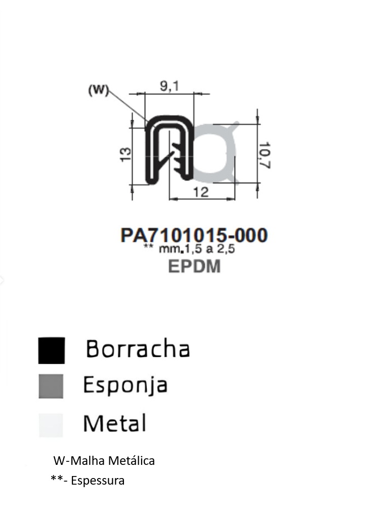 Perfil Borracha 13x12 - EPDM