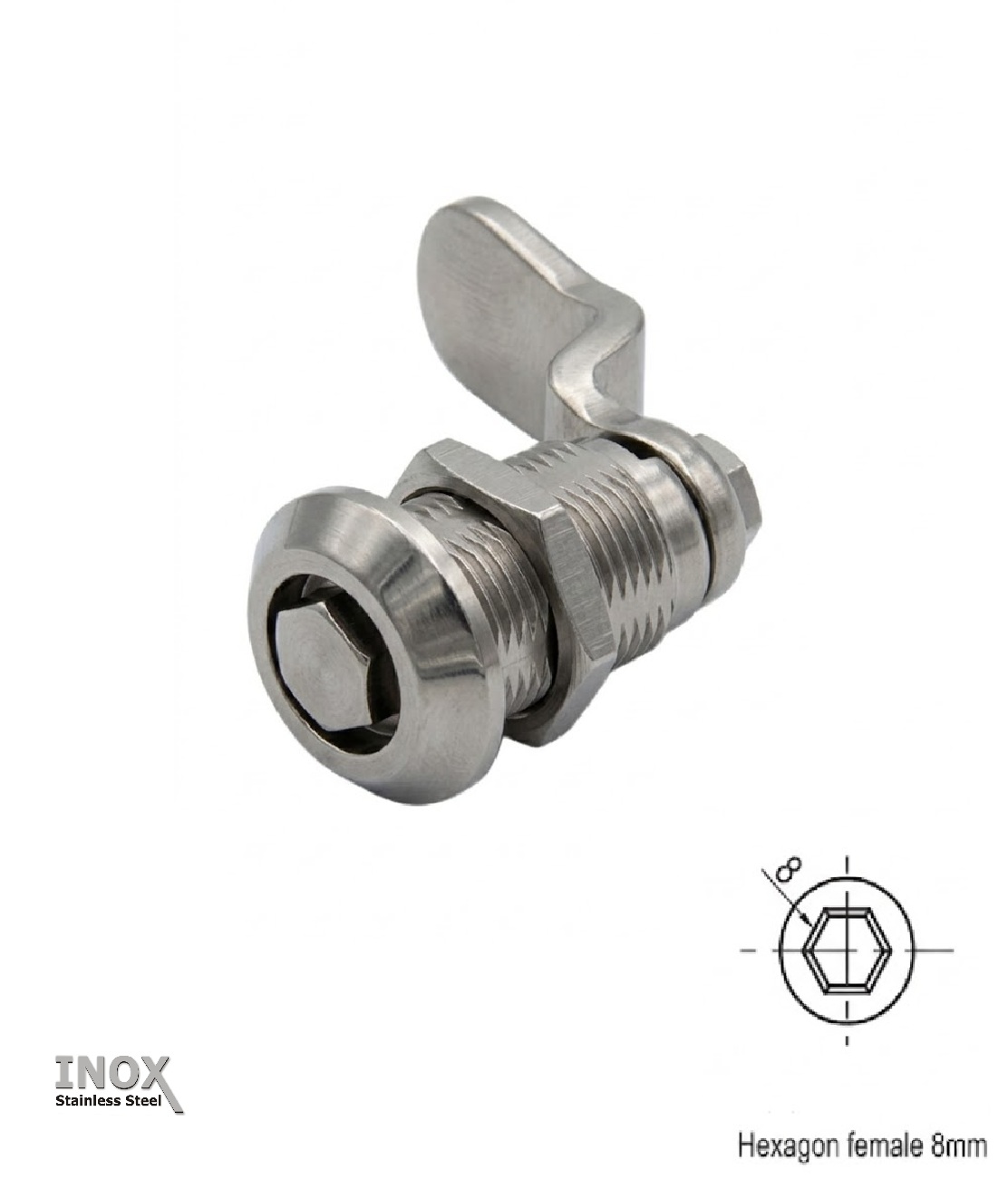 Fecho Zamak  Hexagonal Femea 8mm INOX L=30
