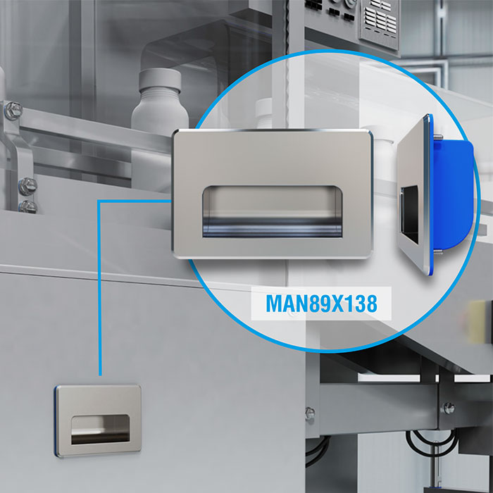 Stainless Steel recessed handle with blue silicone gasket