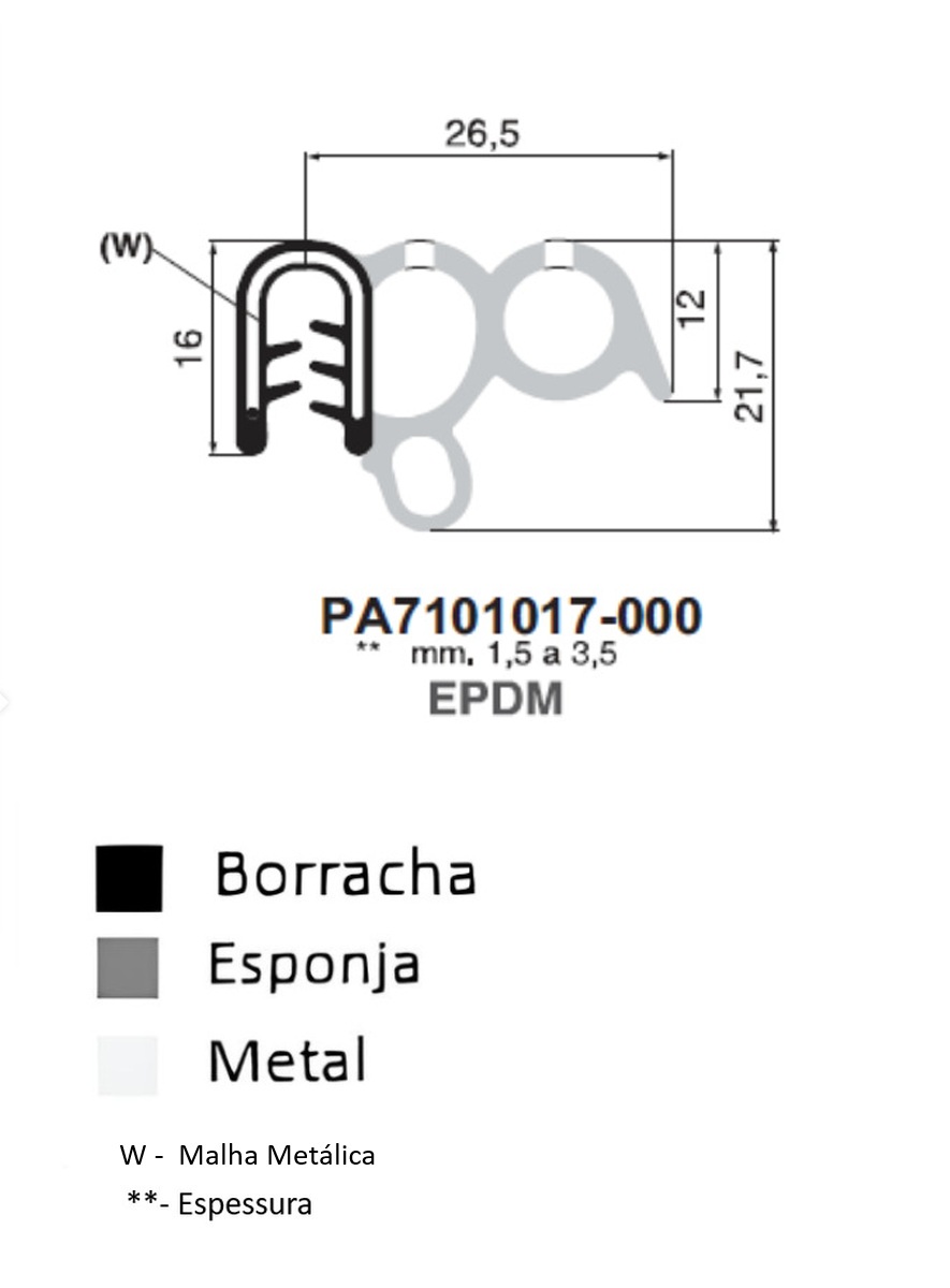 Perfil Borracha Duplo 16x26,5 - EPDM