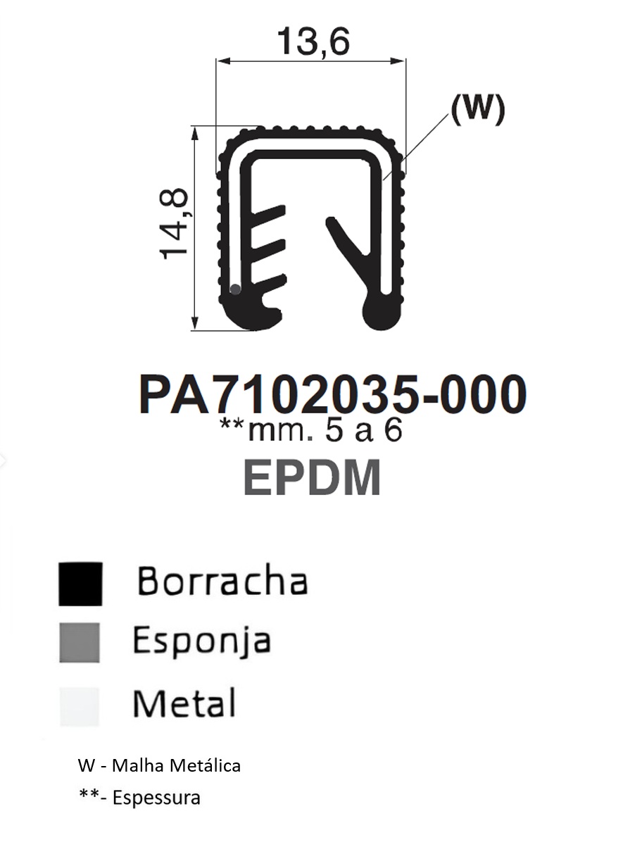 Perfil Borracha em U 14.8x13.6- EPDM