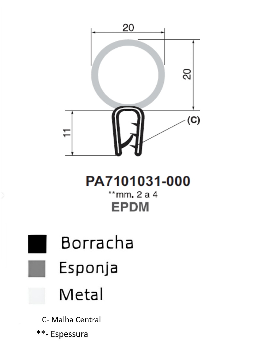 Perfil Borracha 11x20 - EPDM