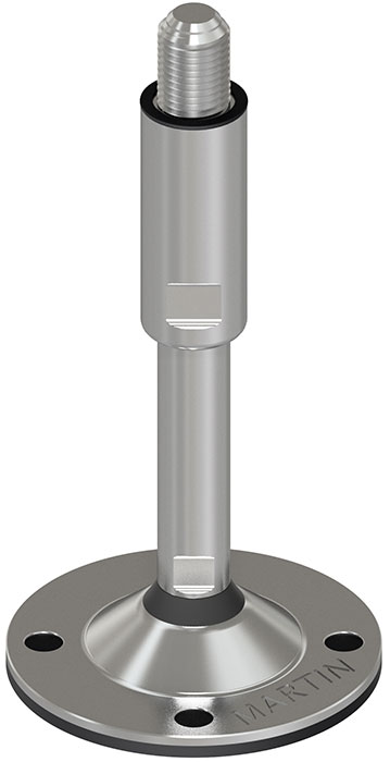Pé em Aço Inoxidável, Estampado, Parafuso Higiénico, Articulado, Fixação ao Solo, Borracha Vulcanizada, Technoclean
