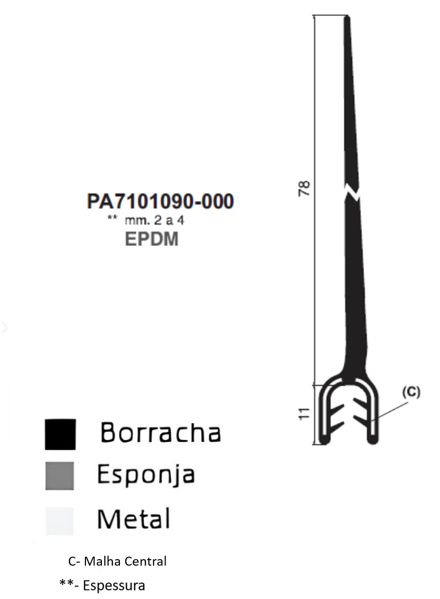 Perfil Borracha Barbatana Lateral 11x78 - EPDM