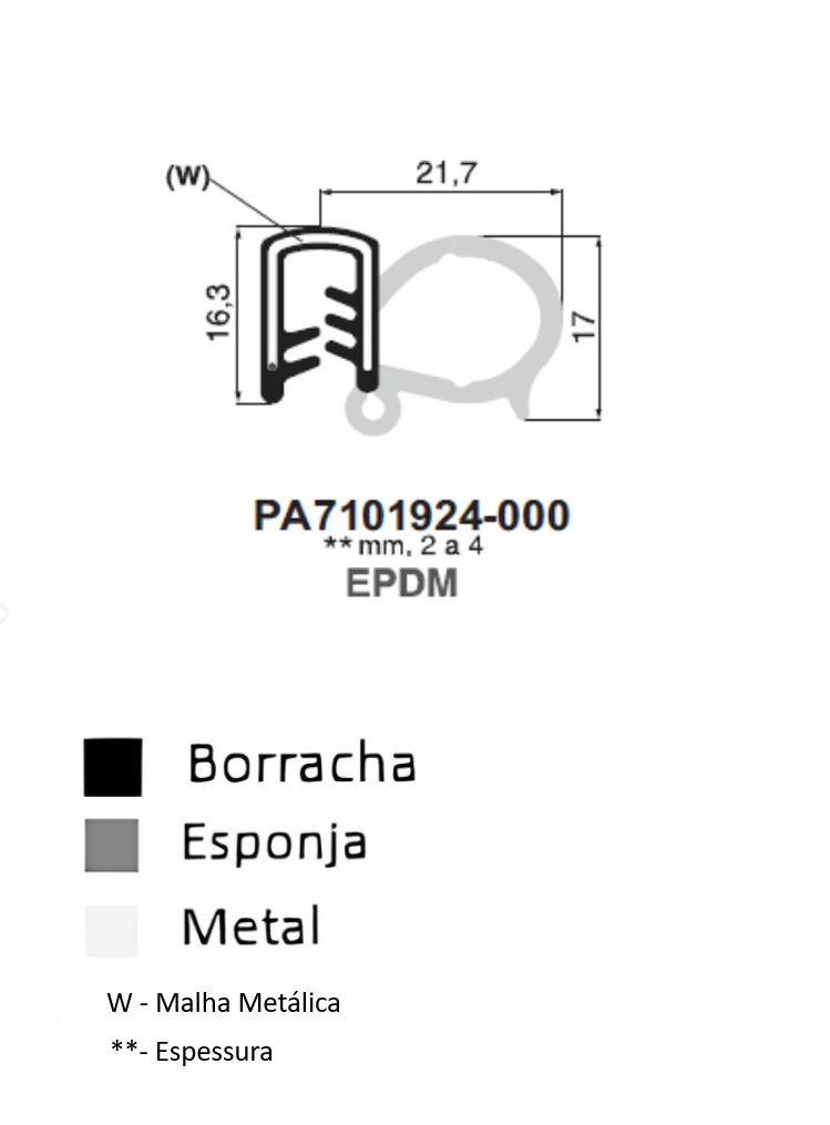 Perfil Borracha  17x21.7 - EPDM
