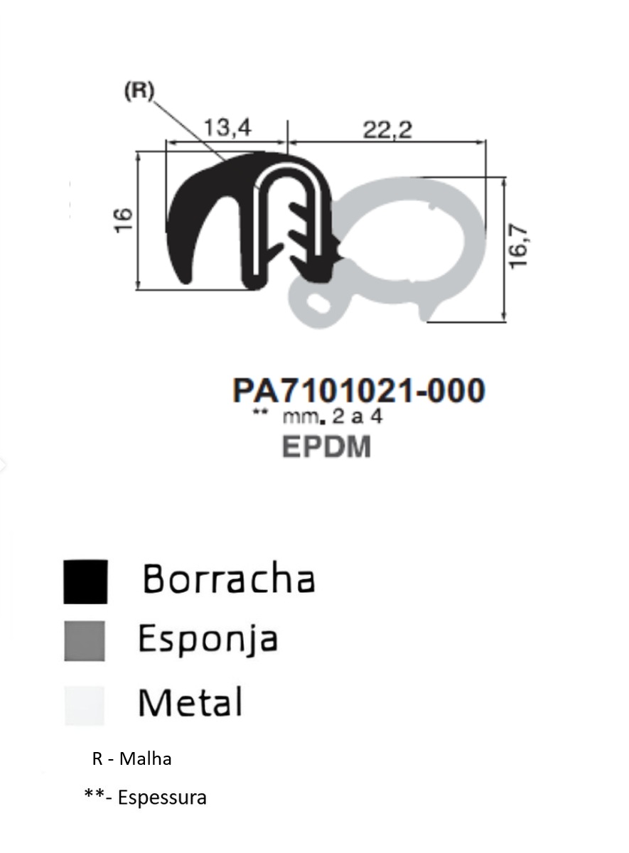 Perfil Borracha  16x22.2 - EPDM